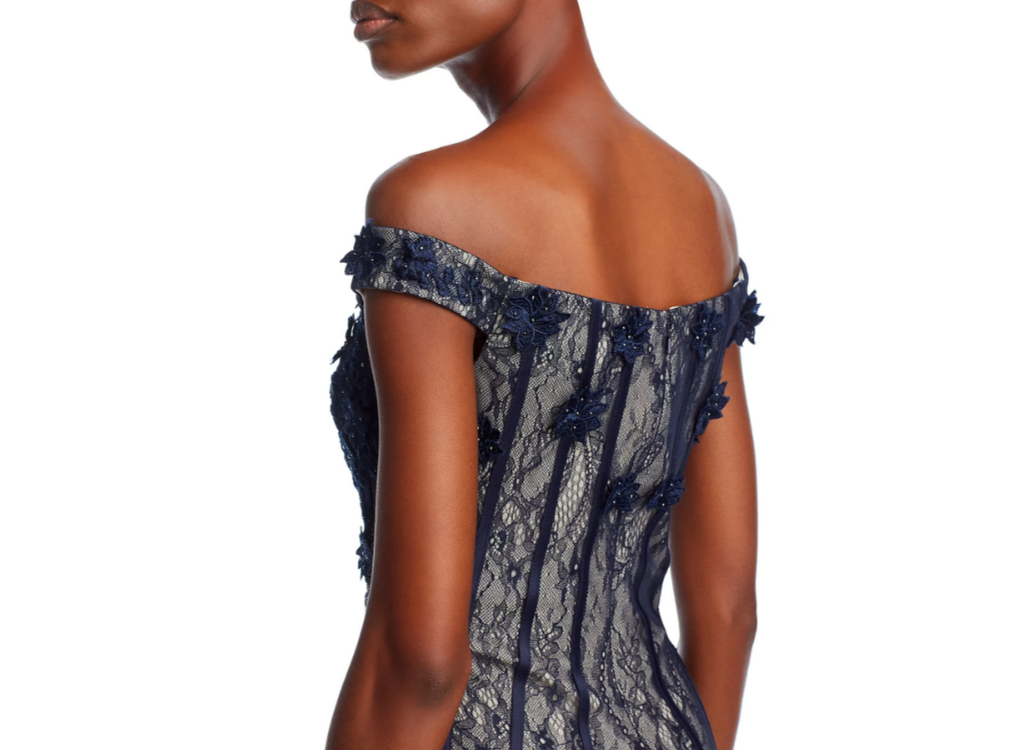 AQUA Embellished Lace Off-the-Shoulder Gown MSRP $378
