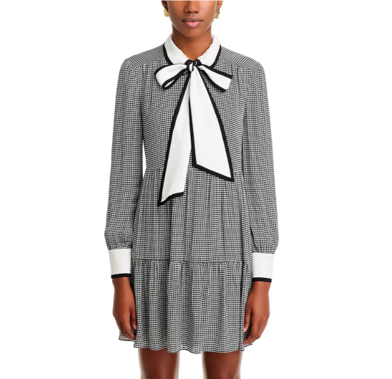 Alice and Olivia Carol Tie Neck Mini Dress MSRP $550