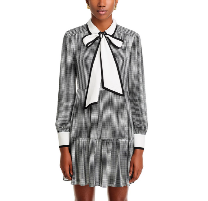 Alice and Olivia Carol Tie Neck Mini Dress MSRP $550