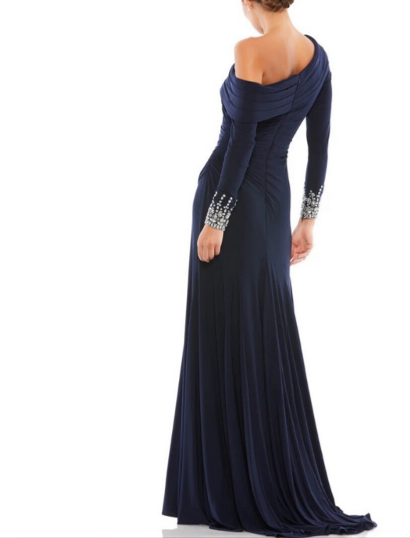 Mac Duggal Beaded Cuff Drop Shoulder Faux Wrap Gown MSRP $398