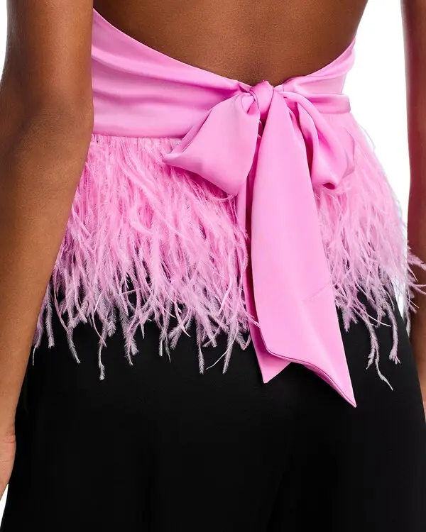 Ramy Brook Faux Feather Trim Halter Top MSRP $395