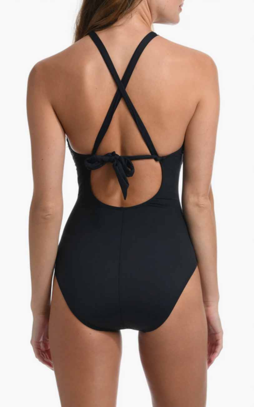 La Blanca Ruched Cutout One Piece Swimsuit MSRP $120