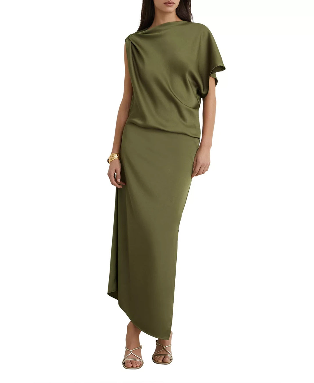 REISS  Satin Asymmetric Draped Midi Dress MSRP $285