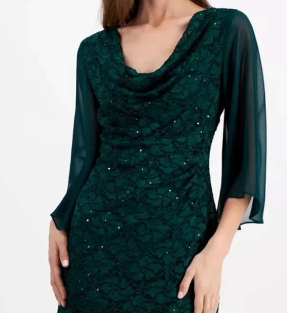 Connected Women's Sequin-Lace Ruffle-Sleeve Dress MSRP $99