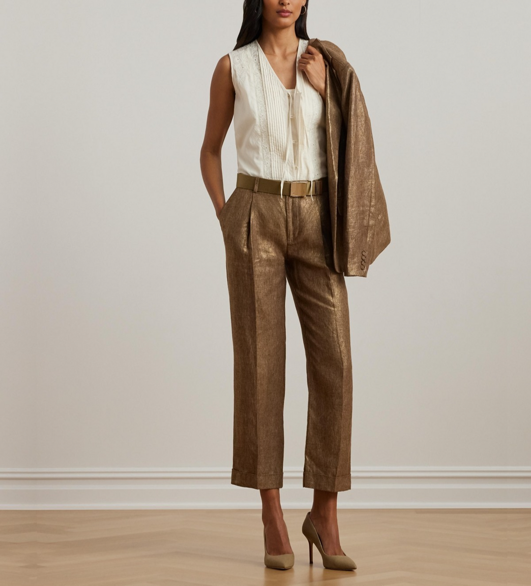 Lauren Ralph Lauren Embroidered Voile Sleeveless Blouse MSRP $165