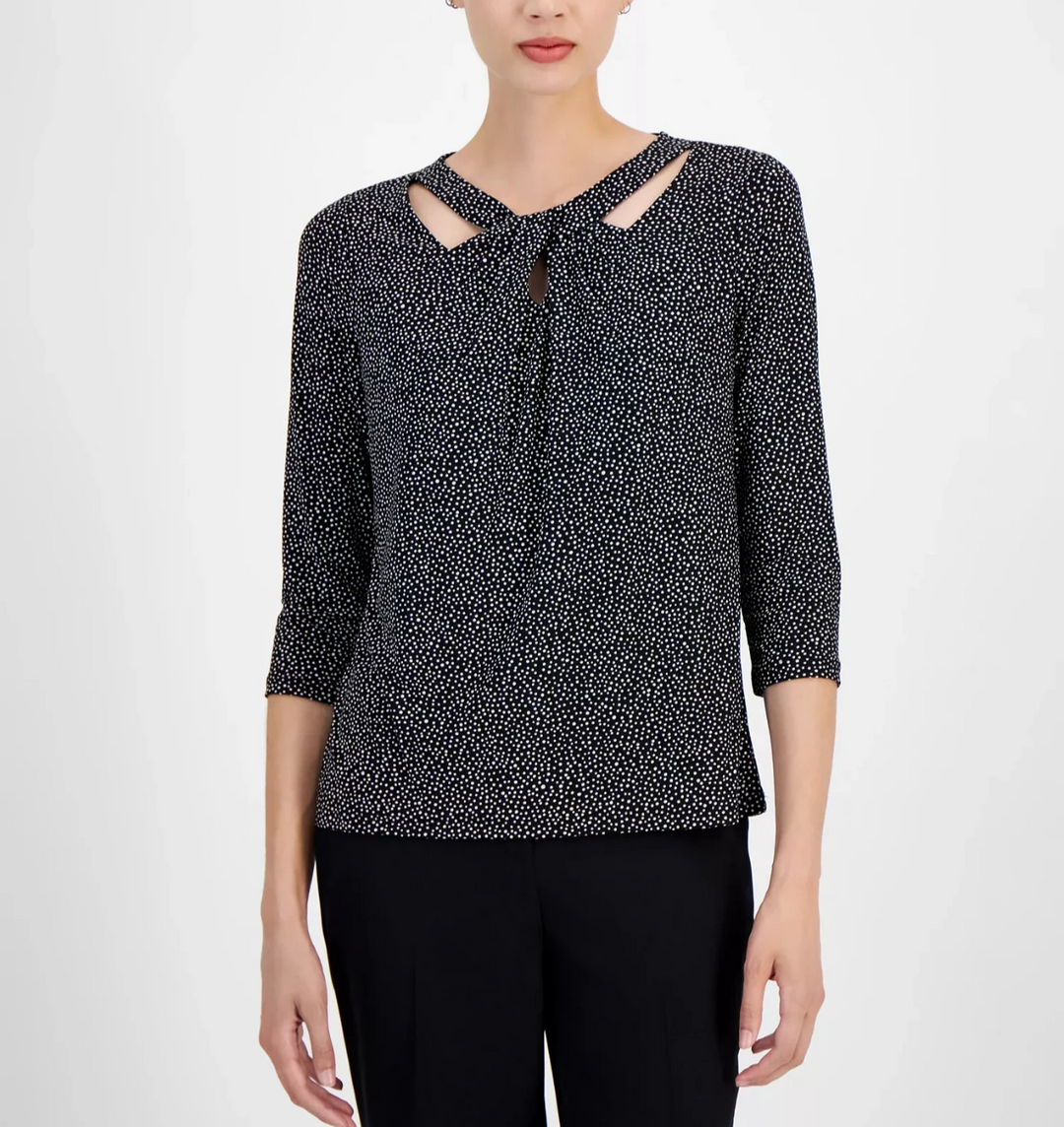 Kasper Printed Twist-Neck Top MSRP $69