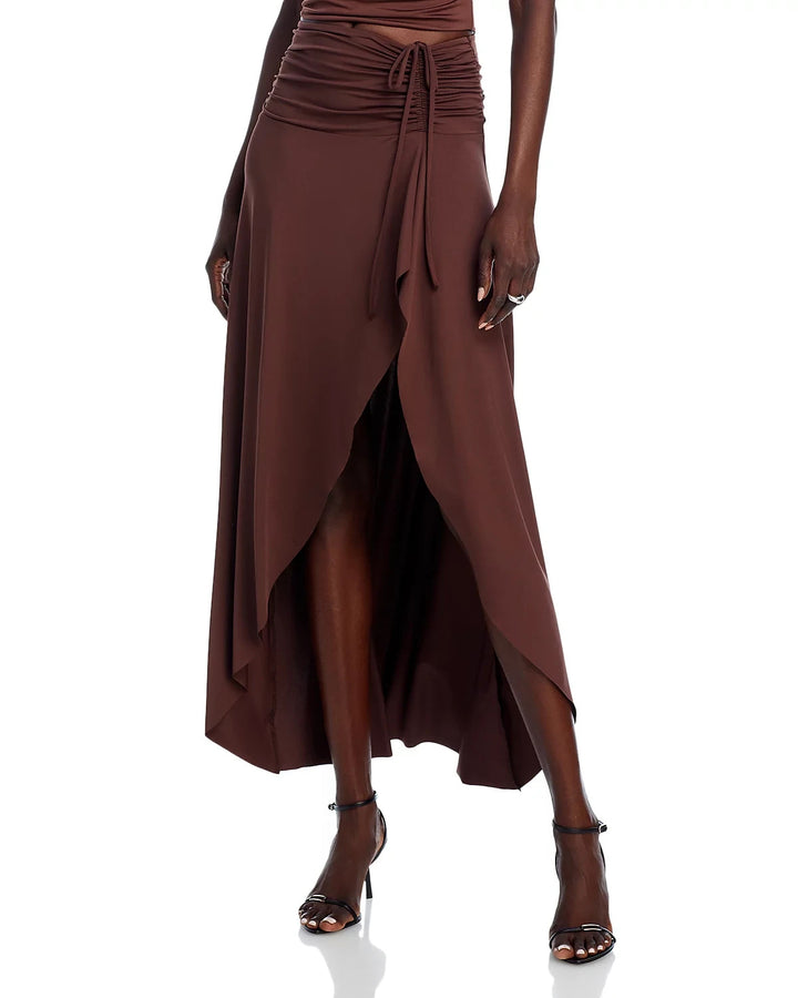 NIA Eucalyptus Ruched High Low Slim Fit Stretch Skirt MSRP $58