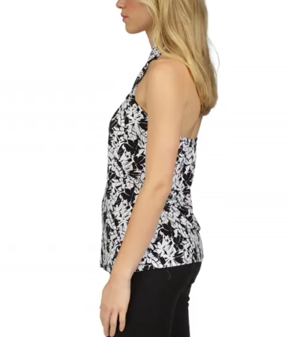MICHAEL Michael Kors Keyhole-Neck Tropical-Print Halter Top MSRP $88