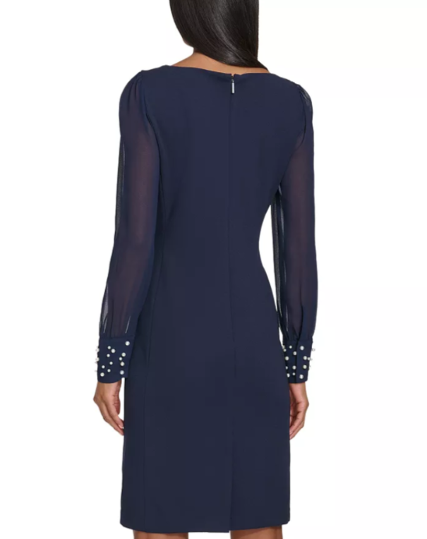 KARL LAGERFELD PARIS Scuba Crepe Chiffon Sleeve Sheath Dress MSRP $138