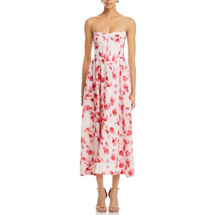 Bardot Lola Corset Floral Print Midi Dress MSRP $169
