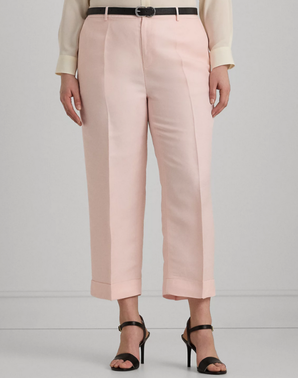 Lauren Ralph Lauren Plus Size Linen-Blend Cropped Wide-Leg Twill Pants MSRP $185