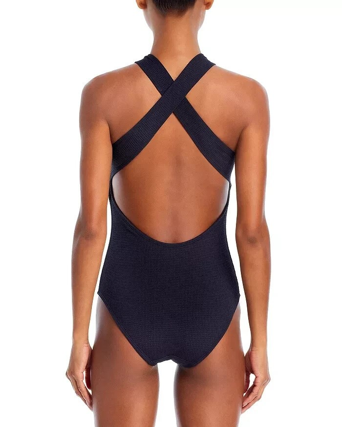 Shoshanna Plisse High Neck One Piece Swimsuit MSRP $240