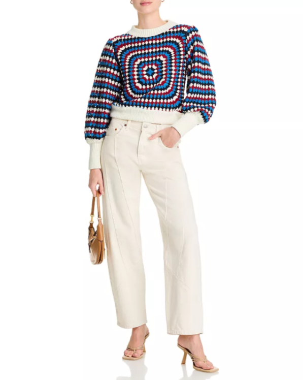 FARM Rio Crocheted Balloon Sleeve Sweater MSRP $270
