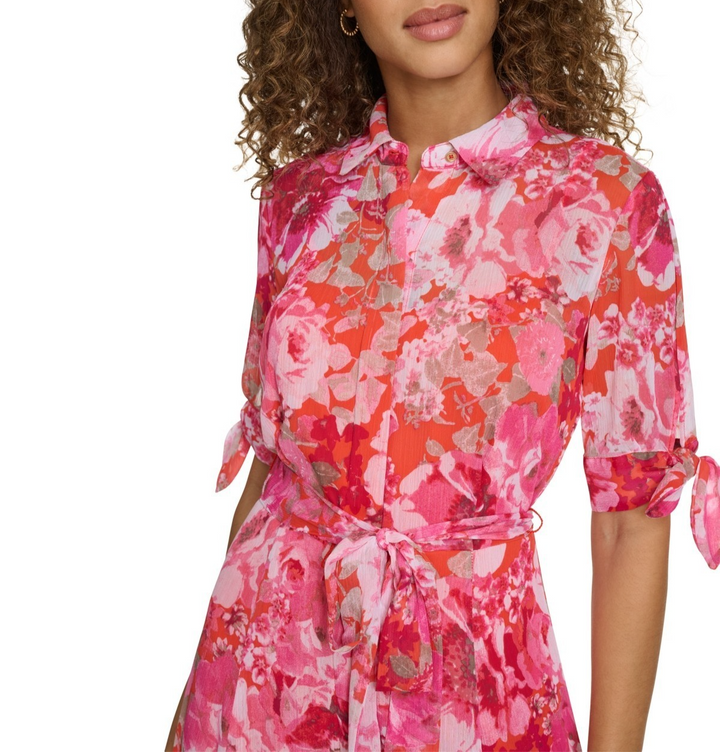 Calvin Klein Women's Printed Button-Front Chiffon Midi Dress MSRP $134