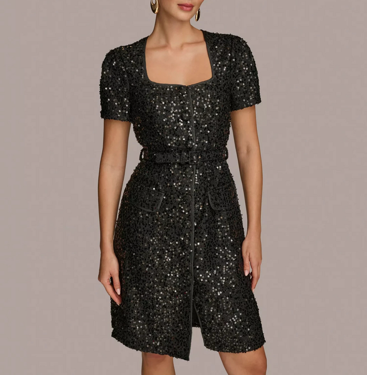Donna Karan New York Petite Square-Neck Sequinned Dress MSRP $ 109