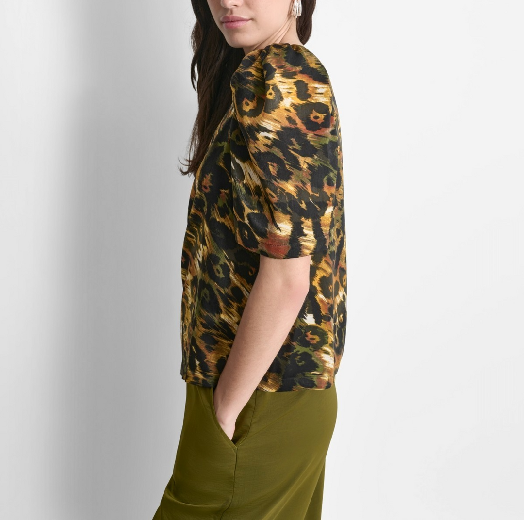 DKNY Women's Printed Asymmetric Zip-Shoulder Blouse MSRP $89