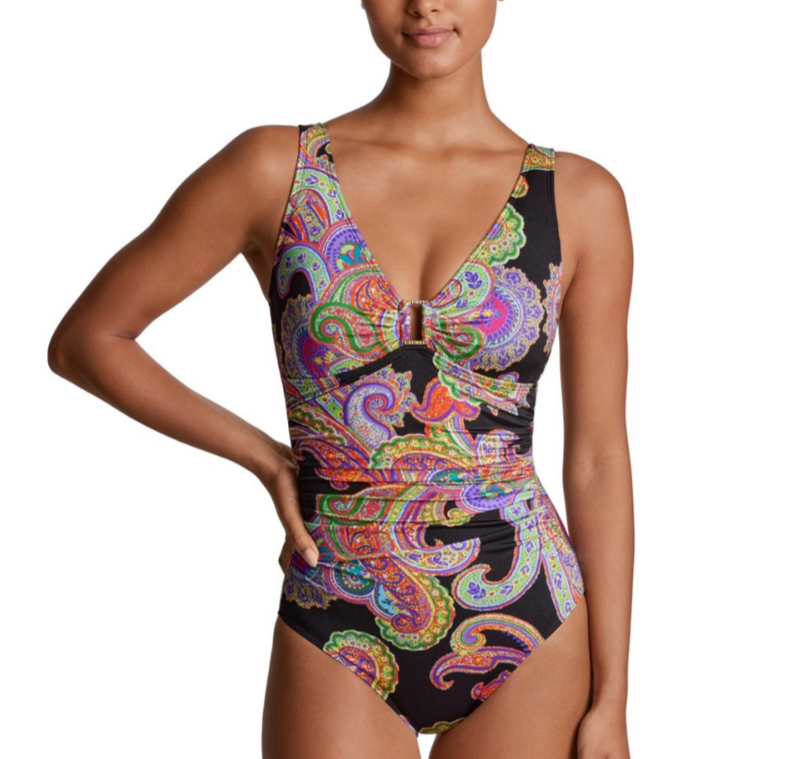 Lauren Ralph Lauren Paisley-Print Ruched One-Piece Swimsuit MSRP $155