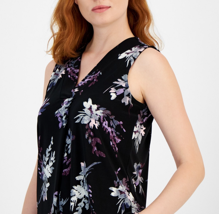 Anne Klein Women's Printed Sleeveless V-Neck Shell Top MSRP $49