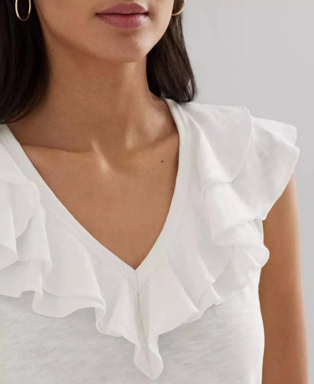 Lauren Ralph Lauren Ruffled Sleeveless Tee MSRP $89