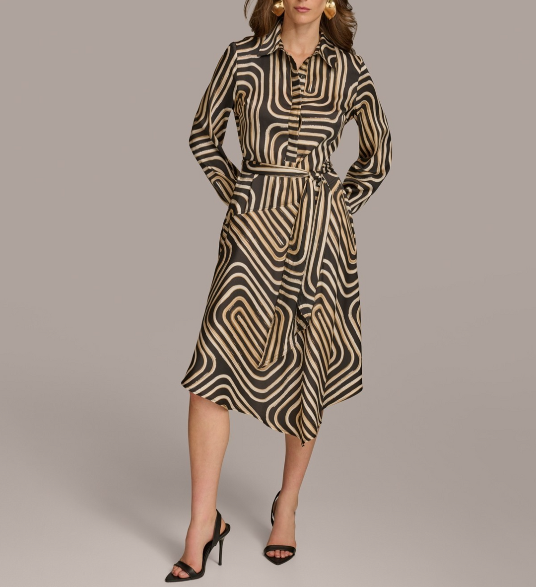 Donna Karan Women's Printed Button-Front Belted Dress MSRP $139