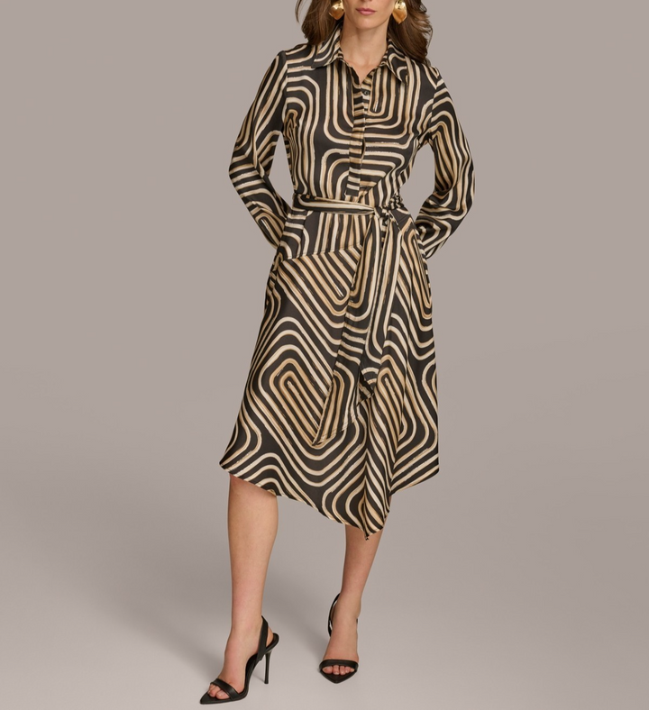 Donna Karan Women's Printed Button-Front Belted Dress MSRP $139