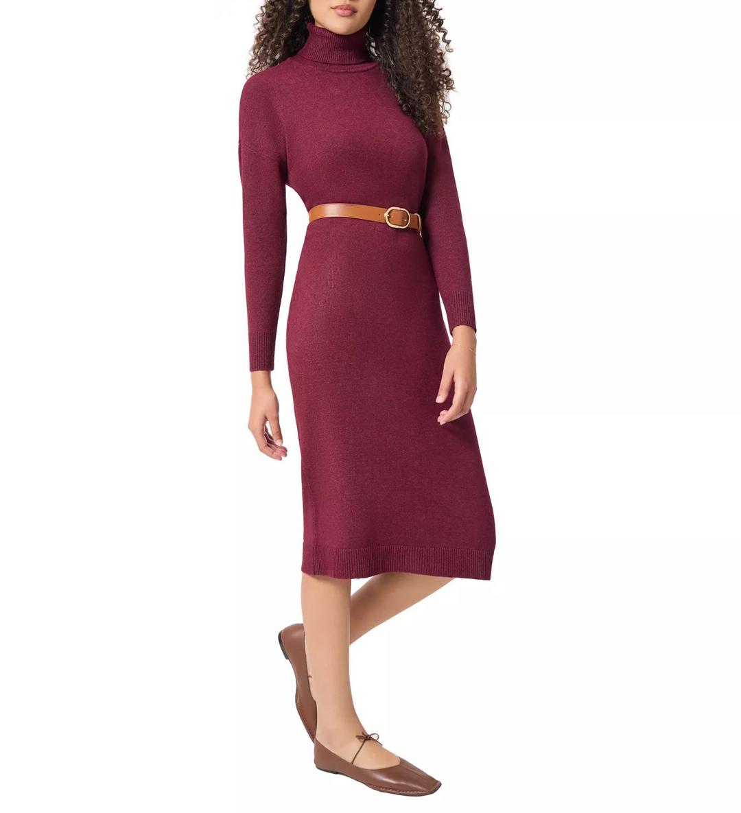 Jones New York Women's Turtleneck Belted Long-Sleeve Dress MSRP $119