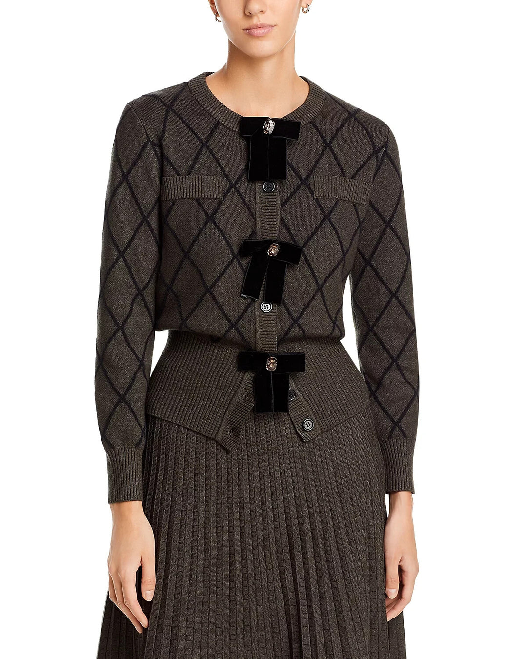 Nancy Yang Embellished Velvet Bow Knit Cardigan MSRP $96