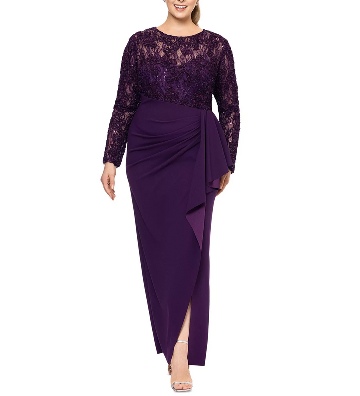 XSCAPE Plus Size Lace-Bodice Ruffled-Skirt Gown MSRP $289