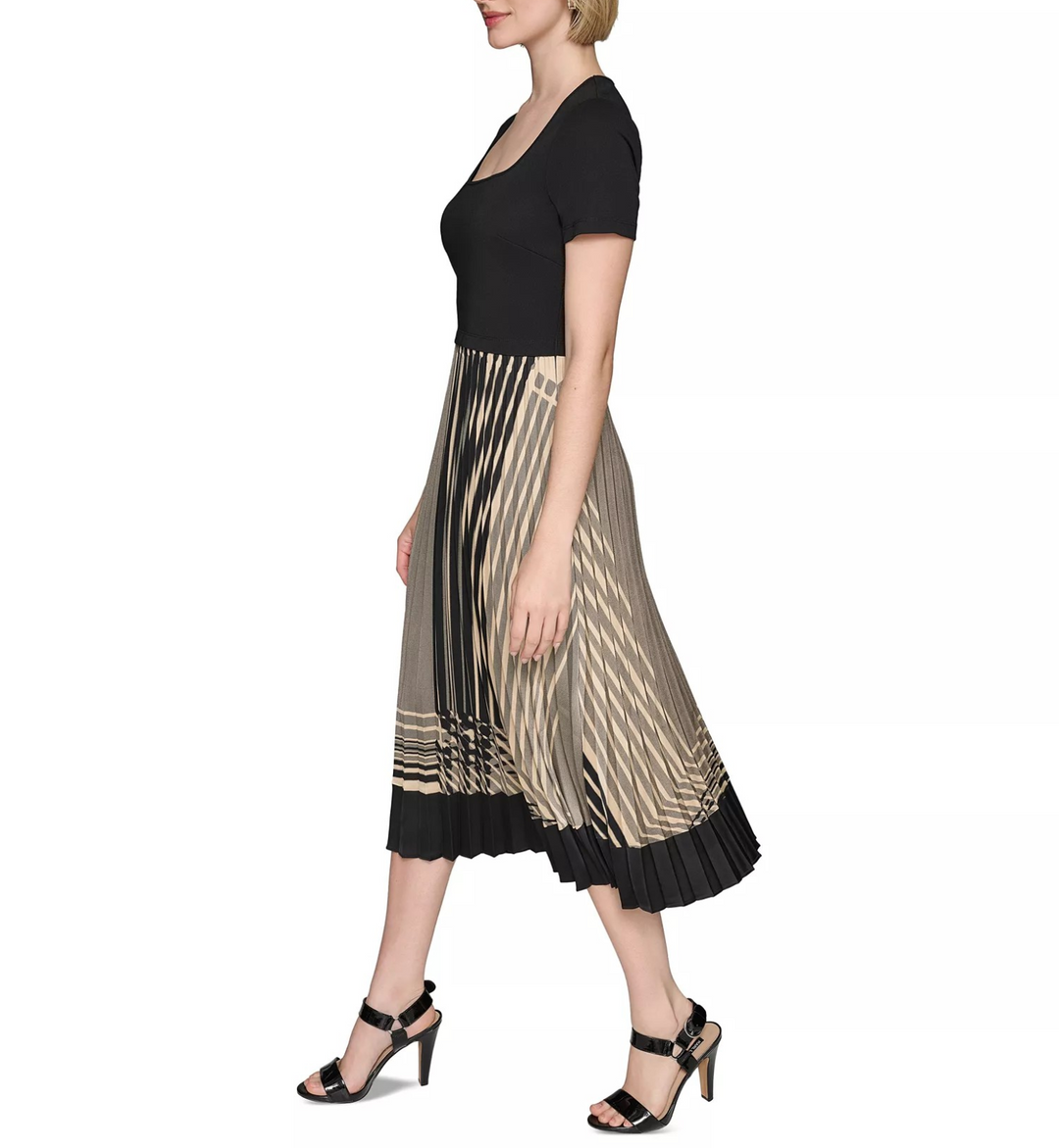 KARL LAGERFELD PARIS Women's Square-Neck Pleated-Skirt Dress MSRP $158
