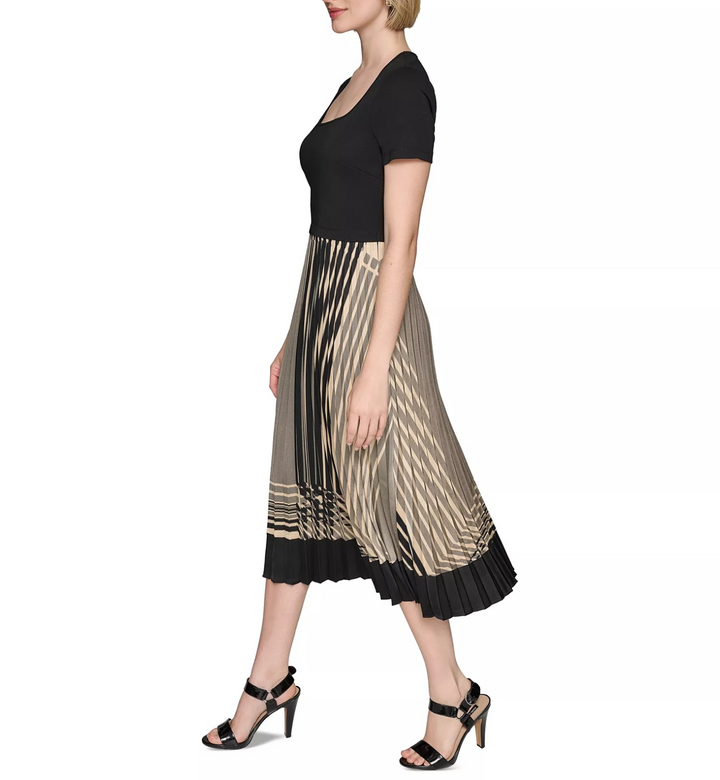KARL LAGERFELD PARIS Women's Square-Neck Pleated-Skirt Dress MSRP $158