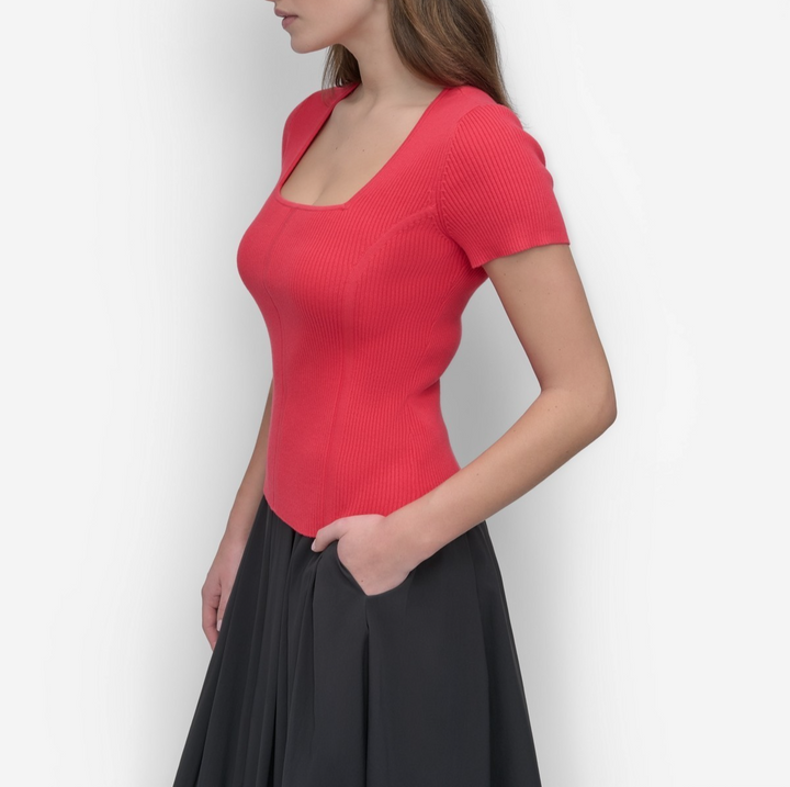 DKNY Women's Square-Neck Short-Sleeve Sweater MSRP $69