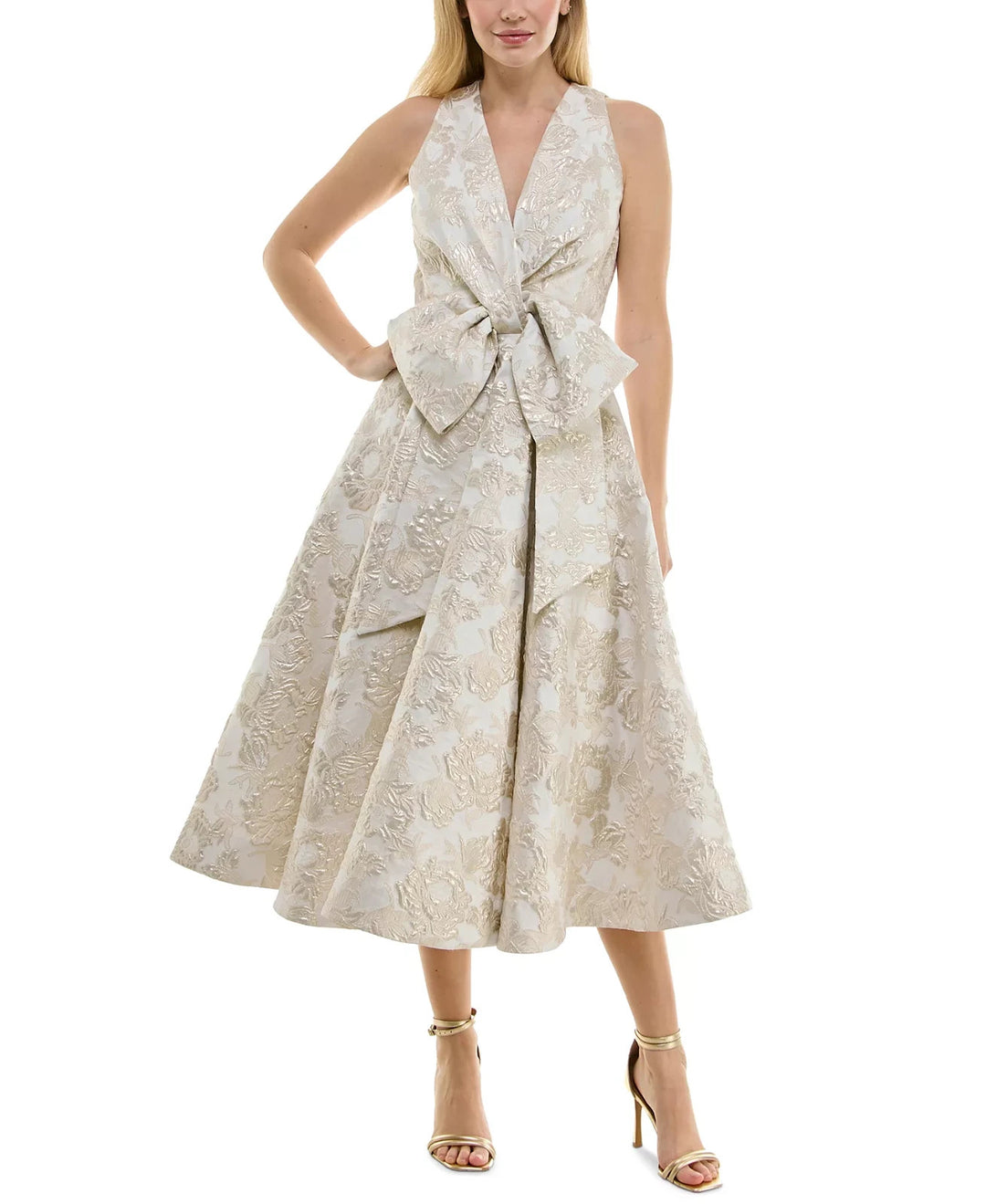 Taylor Women's Metallic Jacquard Sleeveless Fit & Flare Dress MSRP $198