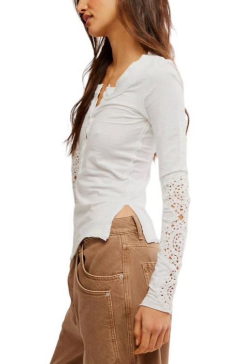 Free People Our Song Henley Cuff Top MSRP $78