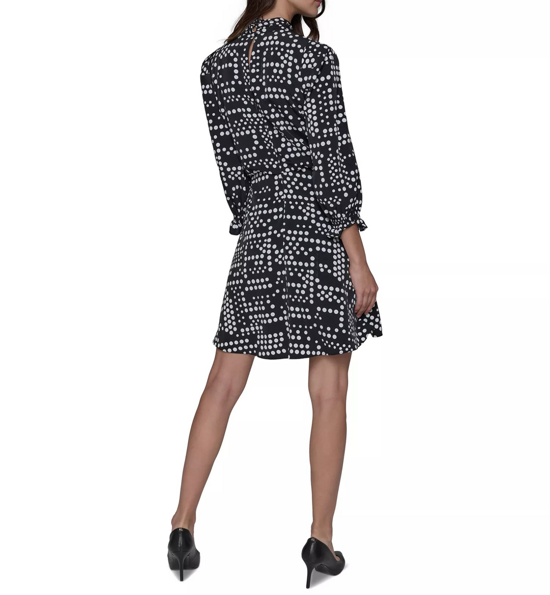 KARL LAGERFELD PARIS Women's Dot-Print Mock-Neck 3/4-Sleeve Dress MSRP $149