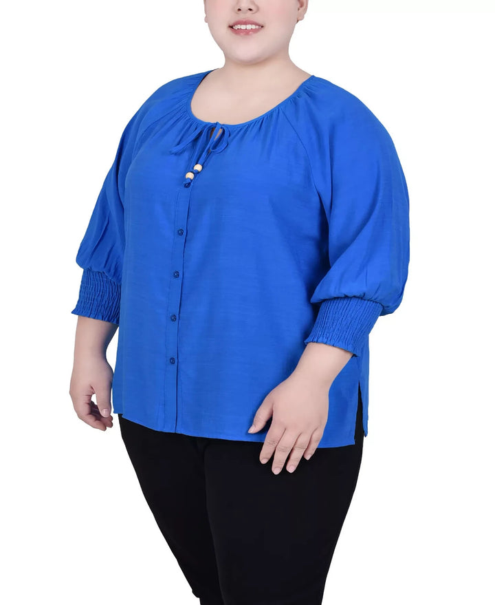 NY Collection Plus Size 3/4 Sleeve Button Front Blouse MSRP $48