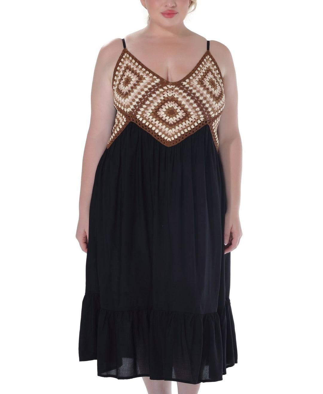 Raviya Plus Size Crochet Flounce-Hem Midi Dress MSRP $58