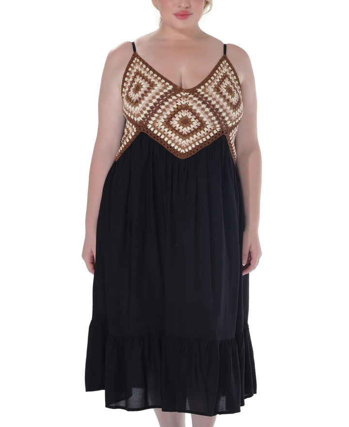 Raviya Plus Size Crochet Flounce-Hem Midi Dress MSRP $58