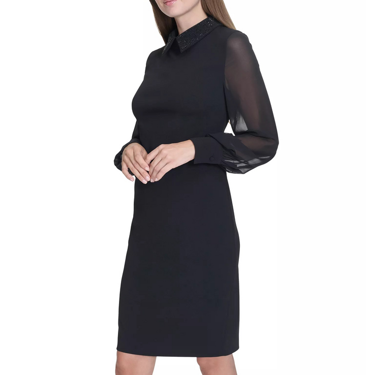 Halston Women's Rhinestone-Collar Sheath Dress MSRP $149