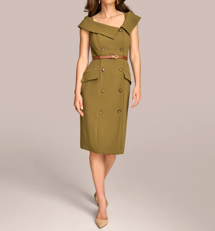 Donna Karan Women's Asymmetric-Neck Double-Breasted Dress MSRP $179