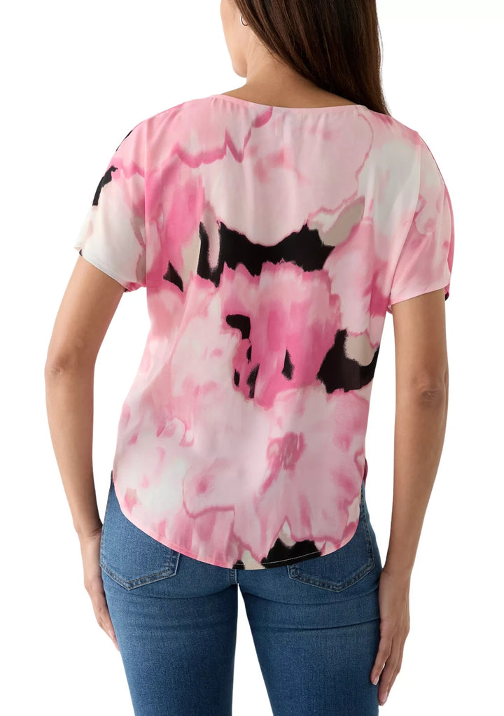 Anne Klein Women's Printed Boat Neck Short-Sleeve Top MSRP $69