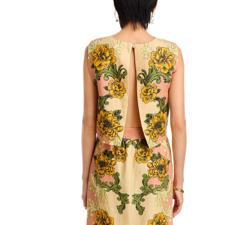 FARM Rio Delicate Flower Linen Arabesque Top MSRP $120