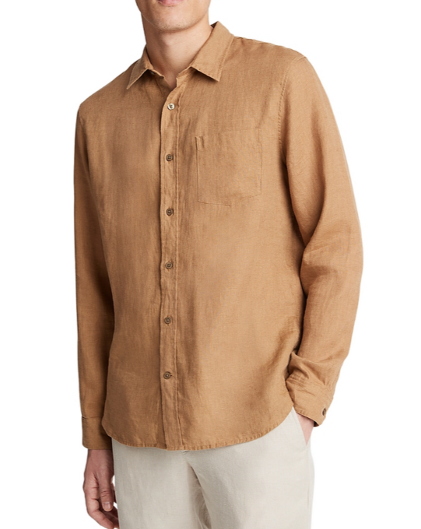 Vince Solid Classic Fit Linen Button Down Shirt MSRP $225