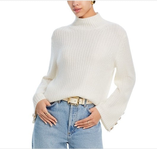 C by Bloomingdale's Cashmere Rib Knit Bell Sleeve Turtleneck Sweater MSRP $228