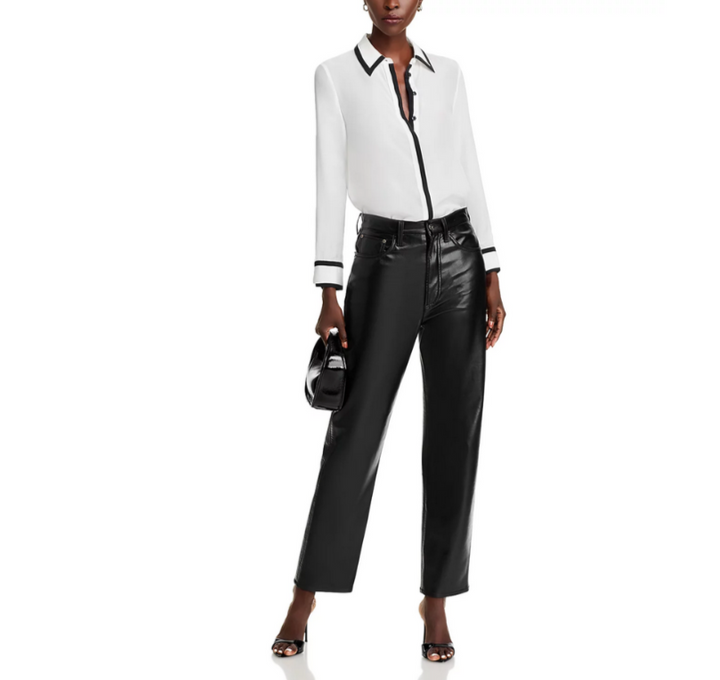 Alice and Olivia Willa Silk Placket Top MSRP $350