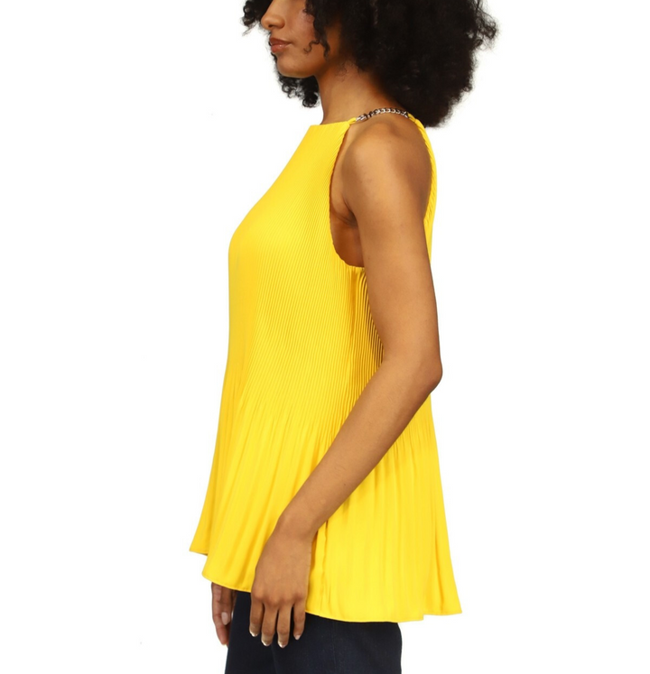 MICHAEL Michael Kors Chain-Strap Halter-Neck Pleated Top MSRP $98