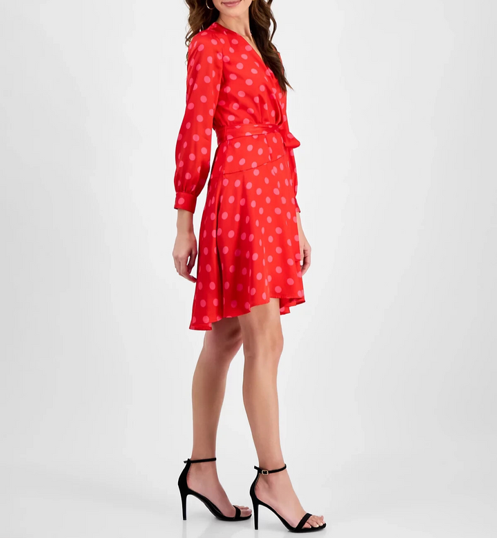 Anne Klein Half-Wrap Polka-Dot A-Line Dress MSRP $139