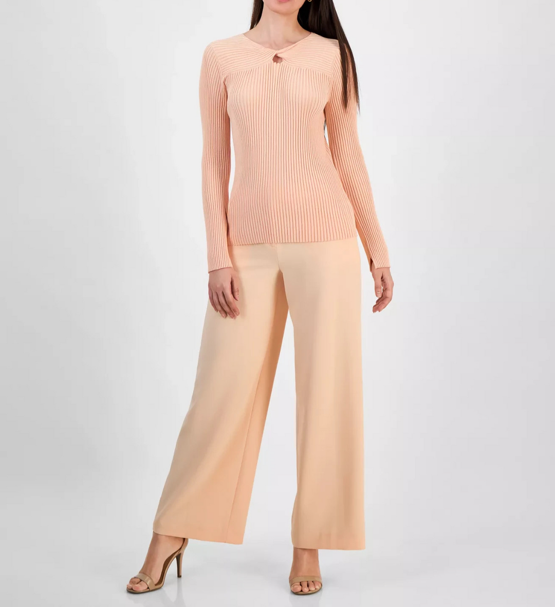 Tahari ASL Women's Ribbed V-Neck Twist-Front Sweater MSRP $69