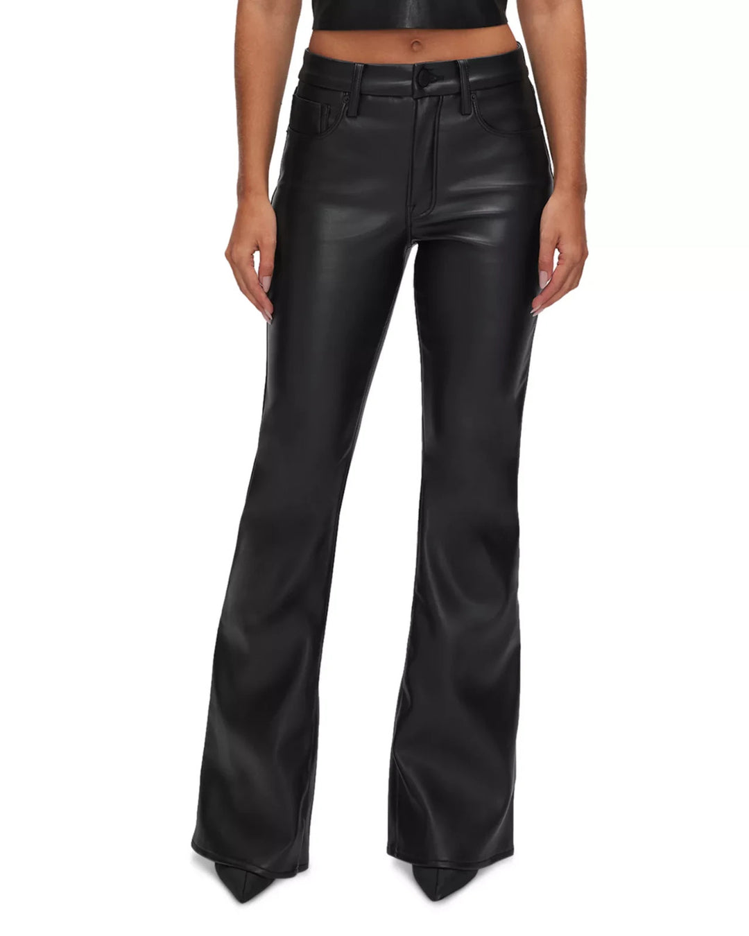 Good American Good Legs Coated High Rise Flare Jeans MSRP $179
