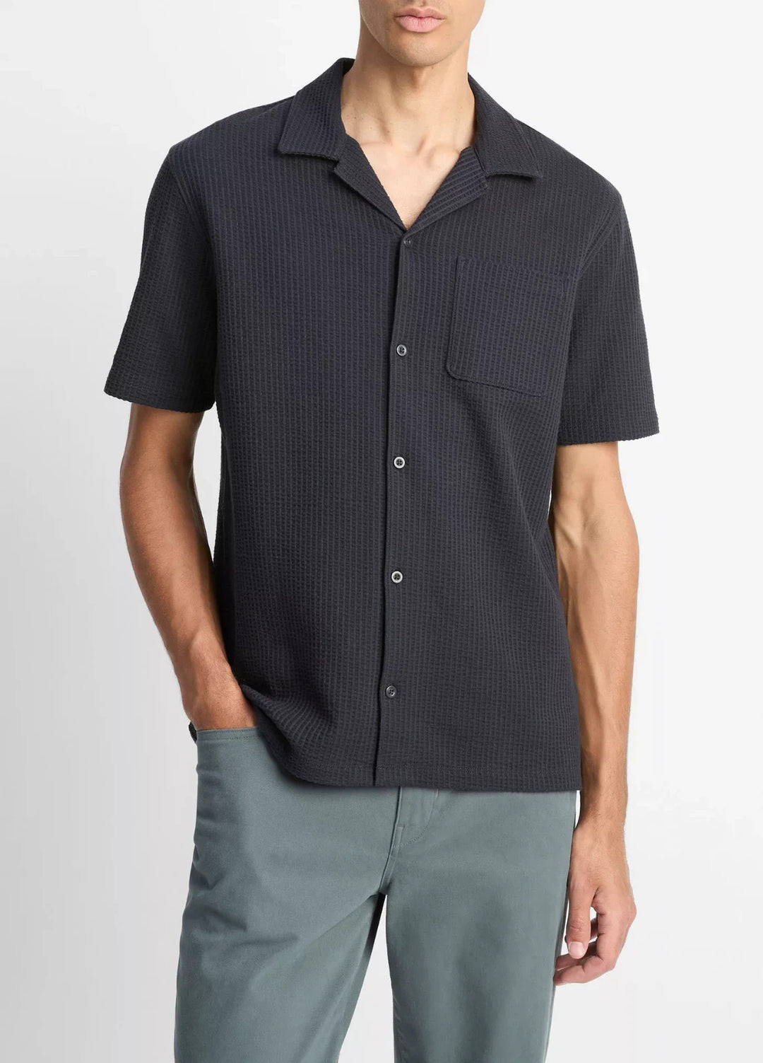 Vince Regular Fit Seersucker Cuban Shirt MSRP $198