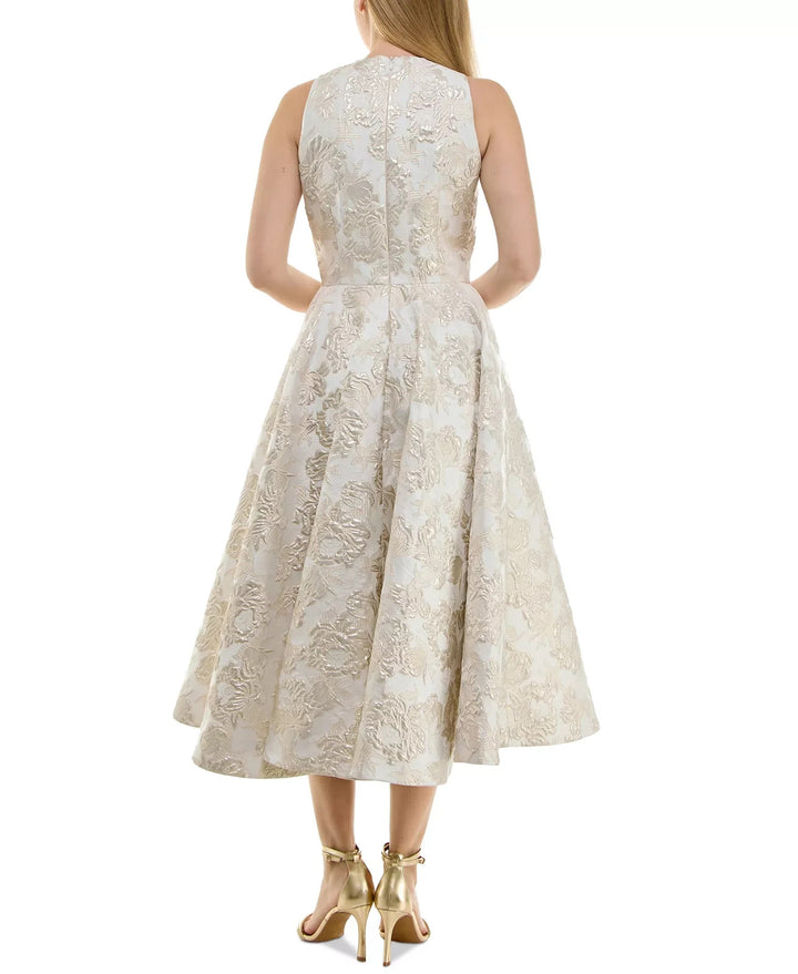 Taylor Women's Metallic Jacquard Sleeveless Fit & Flare Dress MSRP $198